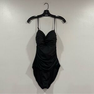 Anne Cole Black One Piece Shirred Ruched Halter Swimsuit US 12